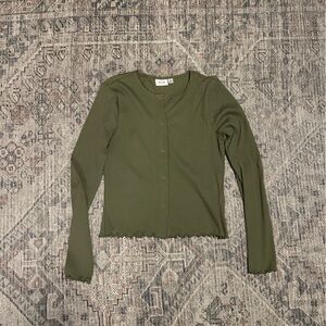 VILA Sage Green Ribbed Button Up Top